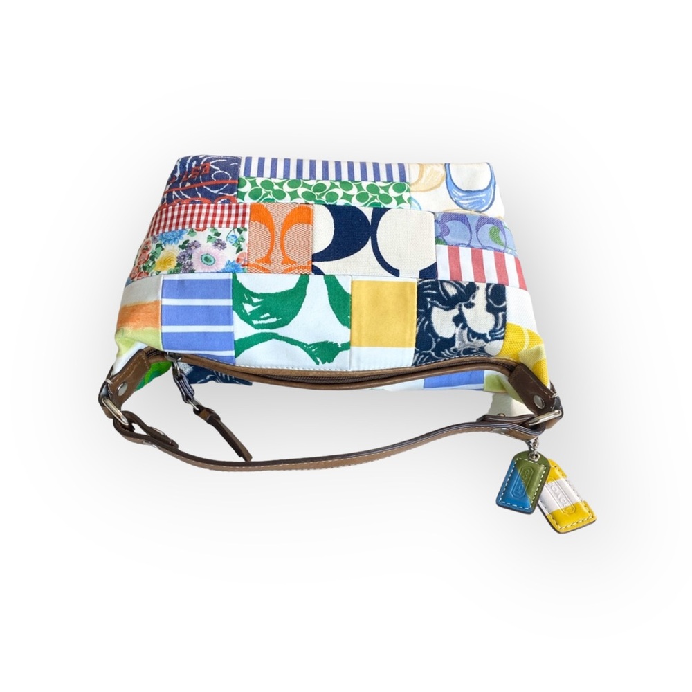 Coach 𑁍 Patchwork Mini Bag Leather Top Handle 𑁍 Spring Multi Color Mixed Print - Picture 8 of 16